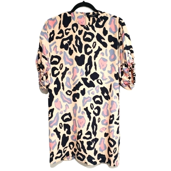 Olivaceous round neck short sleeves multicolored animal print mini tunic - Picture 1 of 10